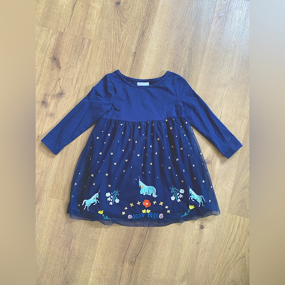 Hanna Andersson Blue Unicorn Dress 3T